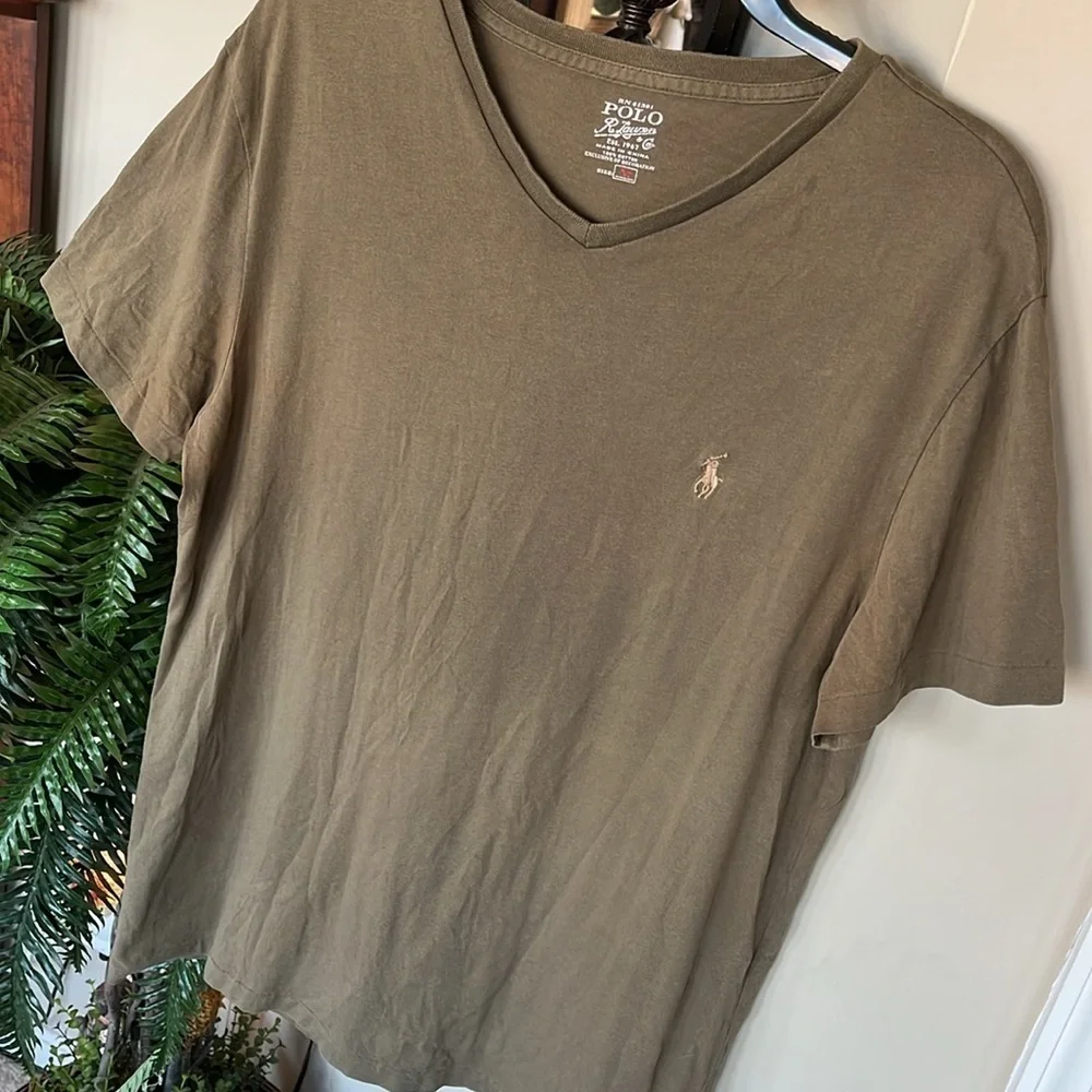Polo Ralph Lauren Olive Green V-Neck Cotton Short Sleeve T-Shirt Top Pony